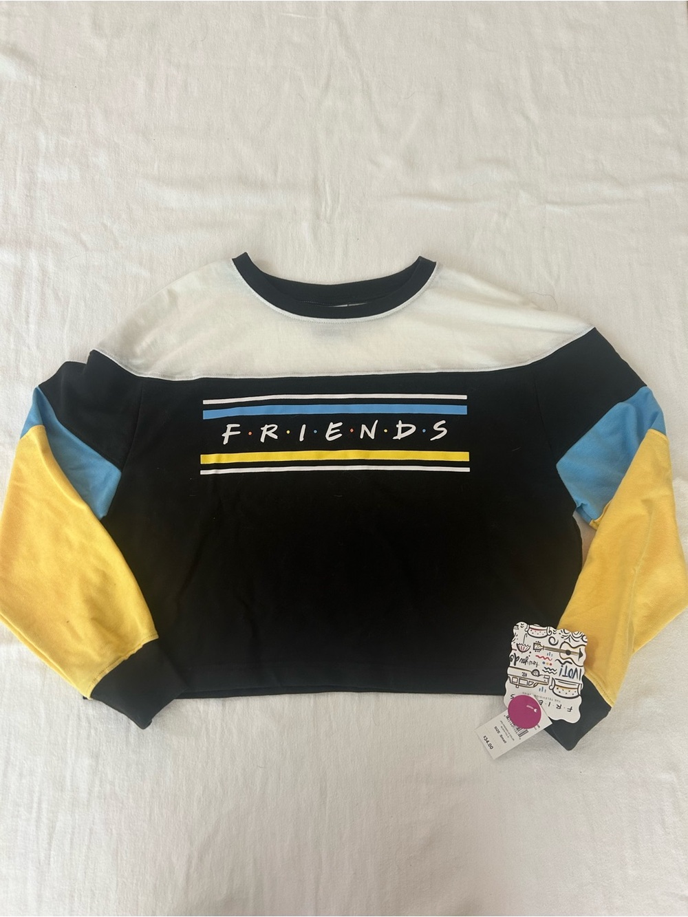 Friends TV Show Cropped Sweatshirt Small NWT Colorblock Long Sleeve Pullover